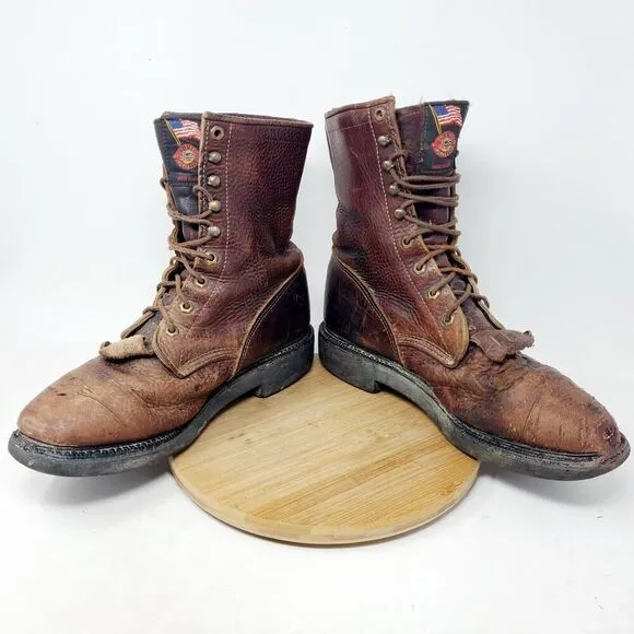 Justin Boots Mens 9 D Brown Leather Conductor Briar 8 Comfort Packer Work Shoes