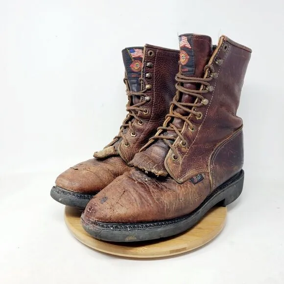 Justin Boots Mens 9 D Brown Leather Conductor Briar 8 Comfort Packer Work Shoes