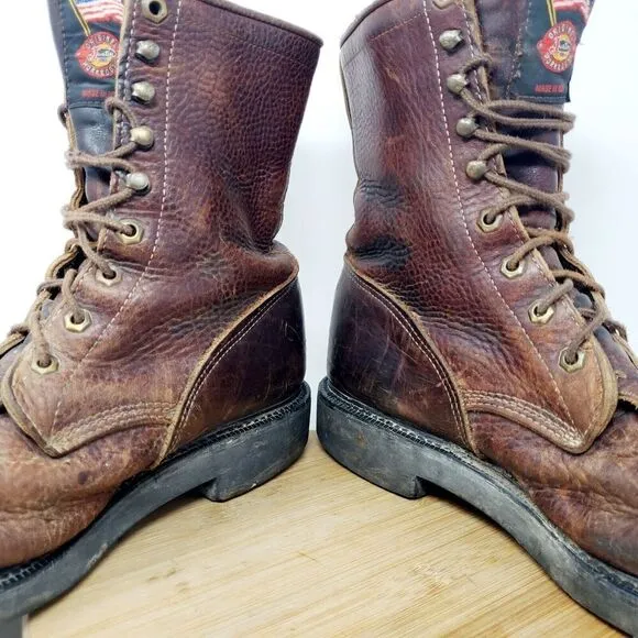 Justin Boots Mens 9 D Brown Leather Conductor Briar 8 Comfort Packer Work Shoes