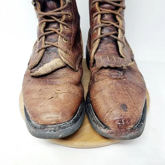 Justin Boots Mens 9 D Brown Leather Conductor Briar 8 Comfort Packer Work Shoes