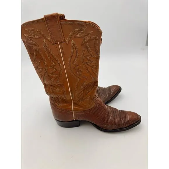 Justin Boots Men's Size 9 Western Leather Lizard Skin Cowboy Boots Brown