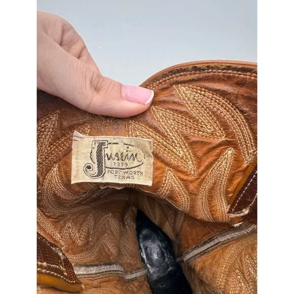 Justin Boots Men's Size 9 Western Leather Lizard Skin Cowboy Boots Brown