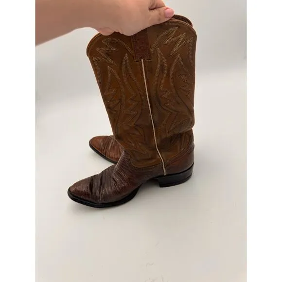 Justin Boots Men's Size 9 Western Leather Lizard Skin Cowboy Boots Brown