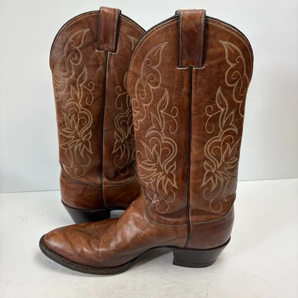 Justin Brown Leather Cowboy Boots Western Vintage 1651 Men’s size 9D Snip Toe