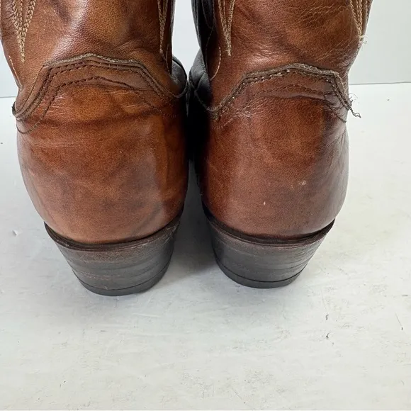 Justin Brown Leather Cowboy Boots Western Vintage 1651 Men’s size 9D Snip Toe