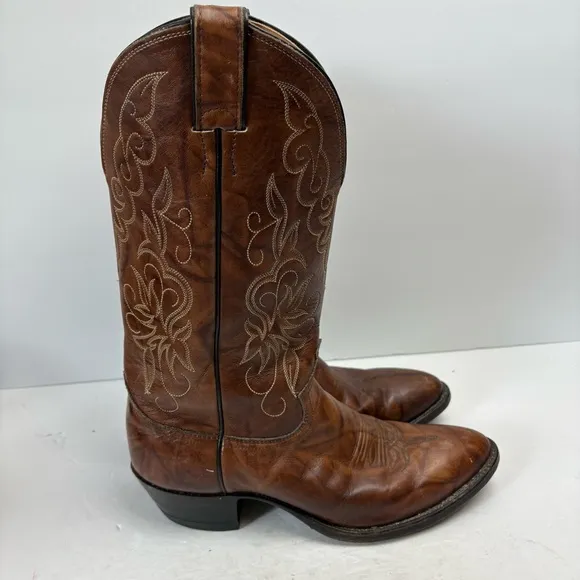 Justin Brown Leather Cowboy Boots Western Vintage 1651 Men’s size 9D Snip Toe