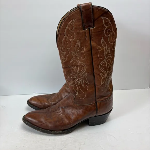 Justin Brown Leather Cowboy Boots Western Vintage 1651 Men’s size 9D Snip Toe