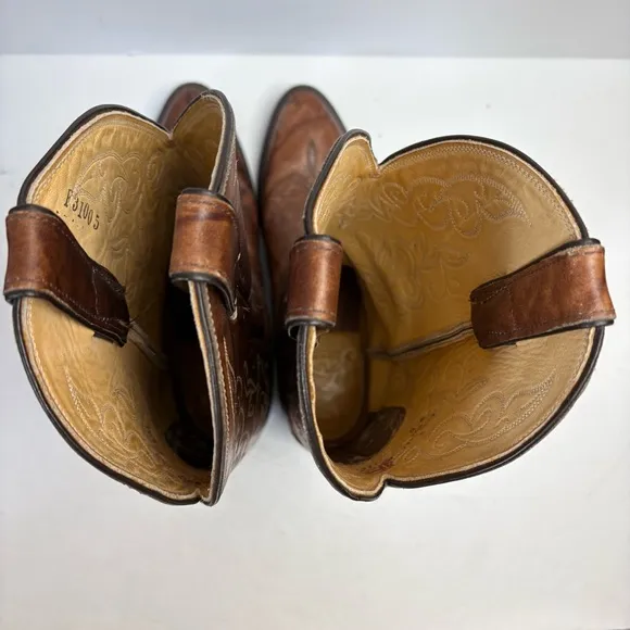 Justin Brown Leather Cowboy Boots Western Vintage 1651 Men’s size 9D Snip Toe