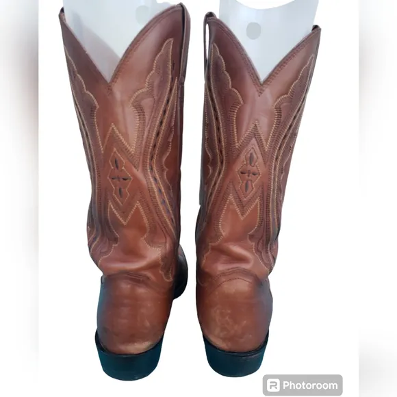Justin Brown Men's Leather Western Stitching Style Cowboy Boots Size 10 1/2D