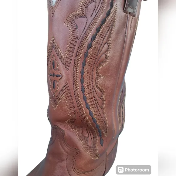 Justin Brown Men's Leather Western Stitching Style Cowboy Boots Size 10 1/2D