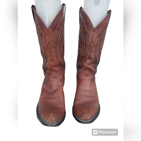 Justin Brown Men's Leather Western Stitching Style Cowboy Boots Size 10 1/2D