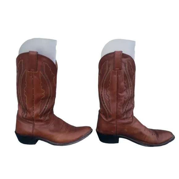 Justin Brown Men's Leather Western Stitching Style Cowboy Boots Size 10 1/2D
