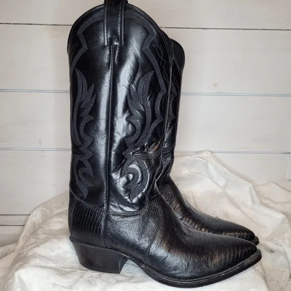 Justin exotic black lizard western boots size 7EEE style 8105