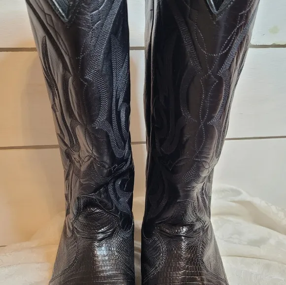Justin exotic black lizard western boots size 7EEE style 8105