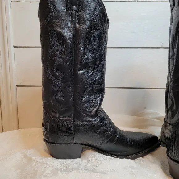 Justin exotic black lizard western boots size 7EEE style 8105