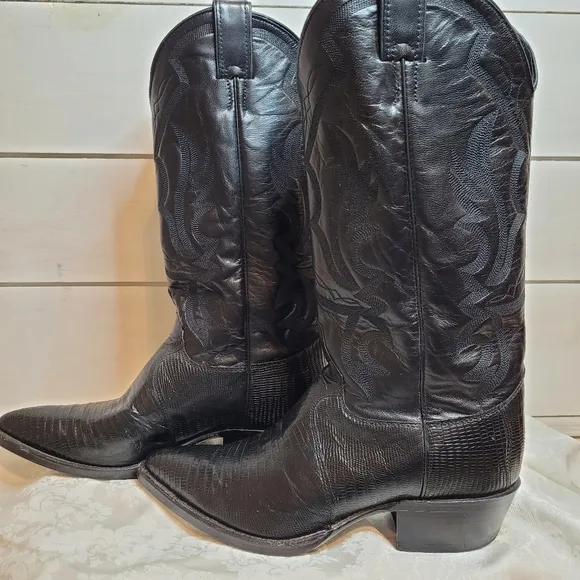 Justin exotic black lizard western boots size 7EEE style 8105