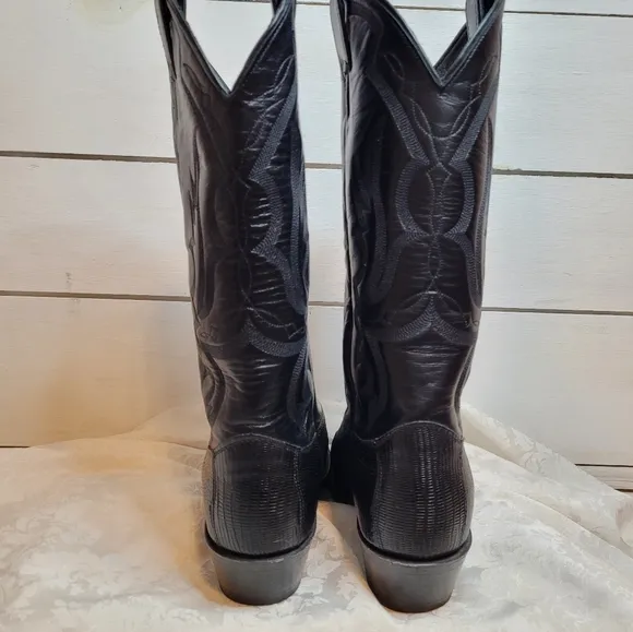 Justin exotic black lizard western boots size 7EEE style 8105