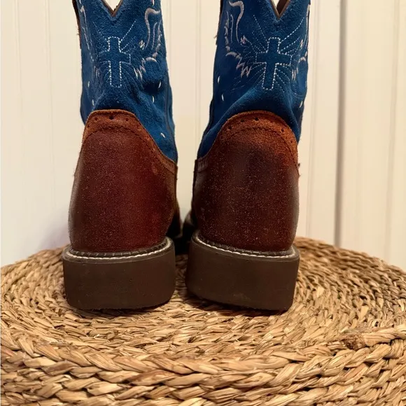 Justin Gypsy Blue Suede and Spice Brown Western Boot. Ladies Size 10.Style L9975