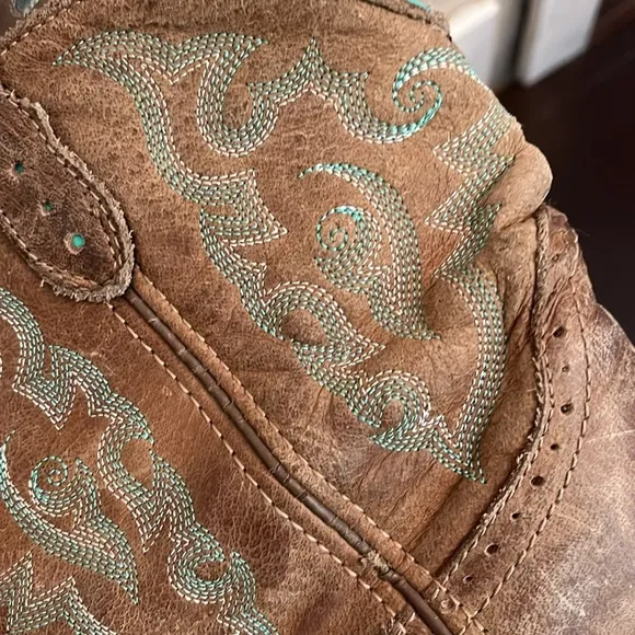 Justin Gypsy Brown Leather Embroidered Pull On Western Boot Size 7 L9606