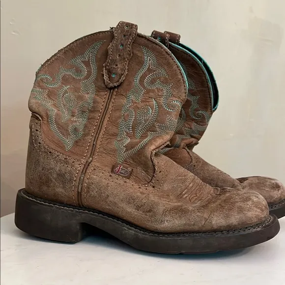 Justin Gypsy Brown Leather Embroidered Pull On Western Boot Size 7 L9606