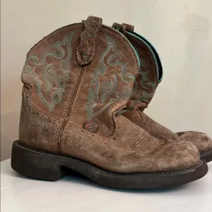 Justin Gypsy Brown Leather Embroidered Pull On Western Boot Size 7 L9606