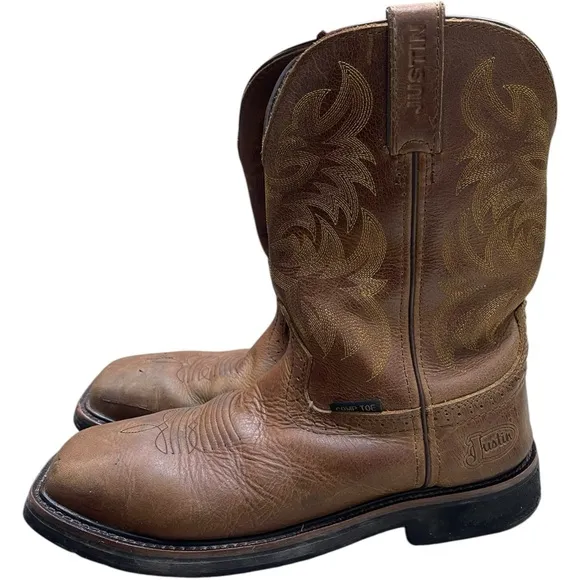 JUSTIN Handler Boots Men's Brown Stitched Western Boots Size 10.5 D