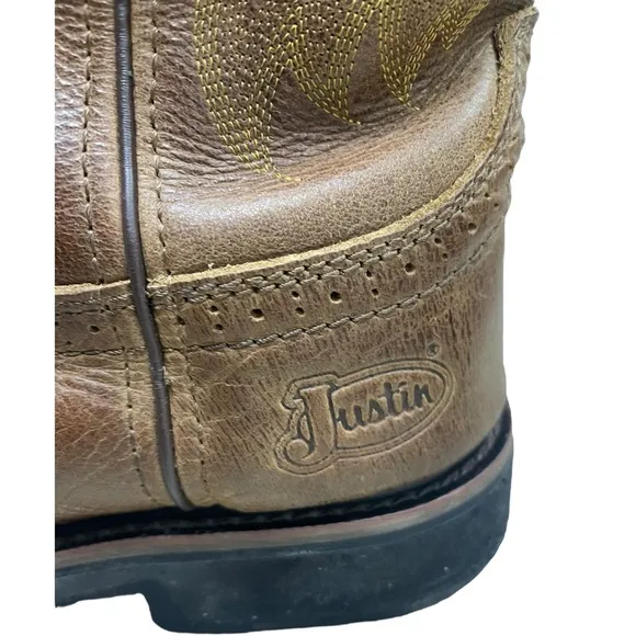 JUSTIN Handler Boots Men's Brown Stitched Western Boots Size 10.5 D