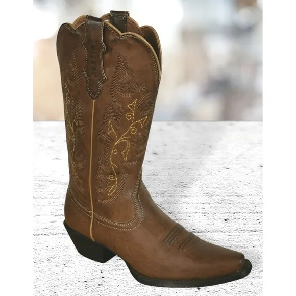 Justin JBL1116 Brown Vamp Leather Snip Toe Cowgirl Boots Women's US 7B Brown NEW