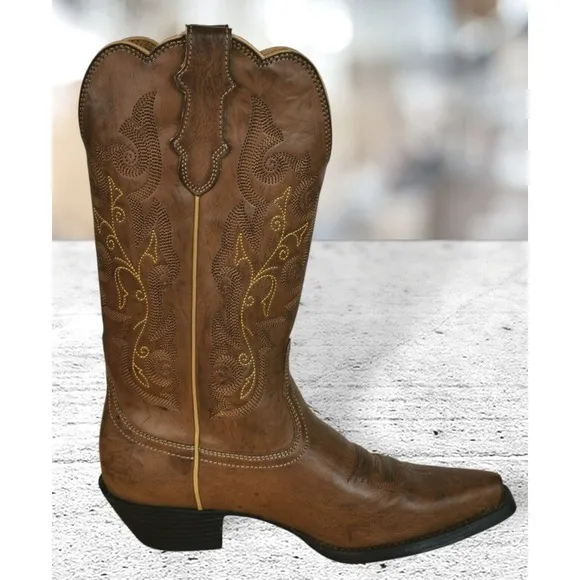 Justin JBL1116 Brown Vamp Leather Snip Toe Cowgirl Boots Women's US 7B Brown NEW