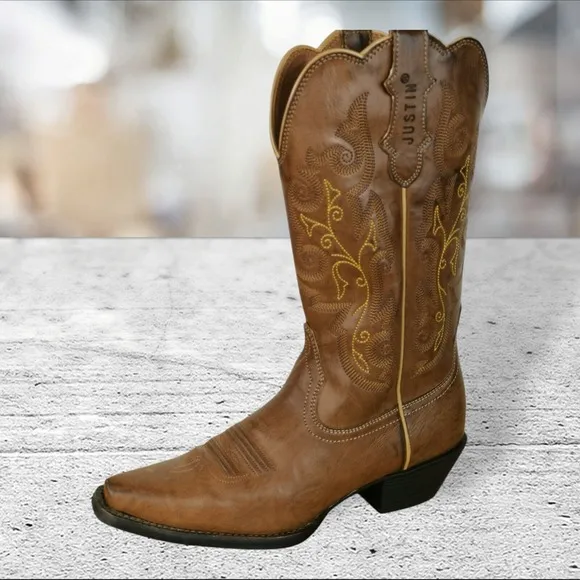 Justin JBL1116 Brown Vamp Leather Snip Toe Cowgirl Boots Women's US 7B Brown NEW