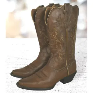 Justin JBL1116 Brown Vamp Leather Snip Toe Cowgirl Boots Women's US 7B Brown NEW