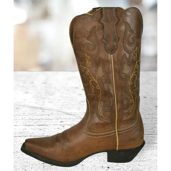 Justin JBL1116 Brown Vamp Leather Snip Toe Cowgirl Boots Women's US 7B Brown NEW