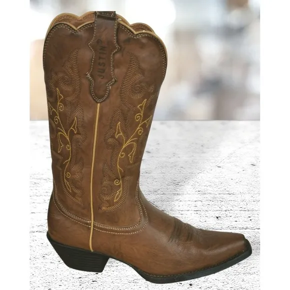 Justin JBL1116 Brown Vamp Leather Snip Toe Cowgirl Boots Women's US 7B Brown NEW