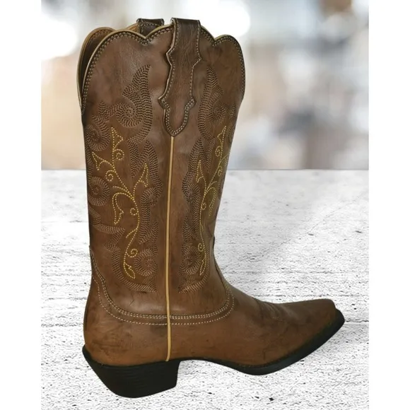 Justin JBL1116 Brown Vamp Leather Snip Toe Cowgirl Boots Women's US 7B Brown NEW