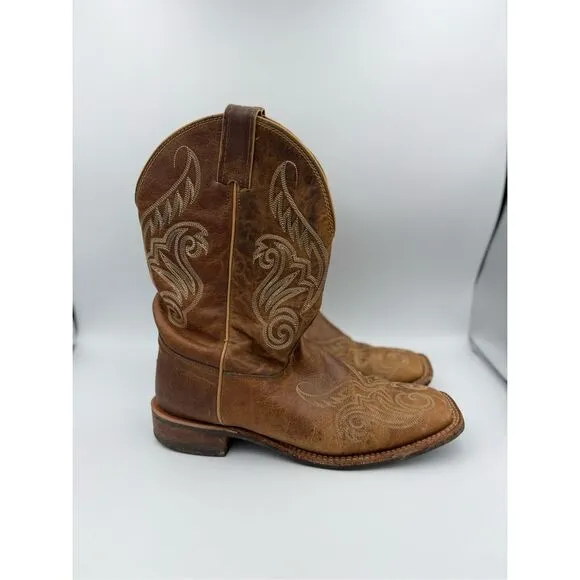 Justin LLANO 11&quot; BENT RAIL WESTERN STITCHED BROWN LEATHER BOOTS SIZE 10