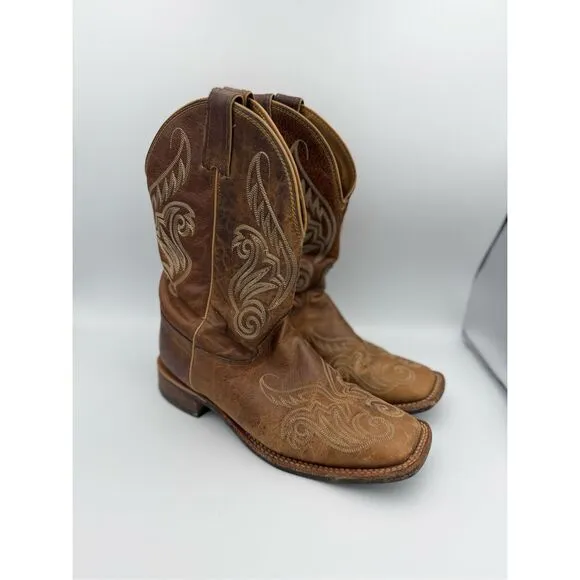 Justin LLANO 11&quot; BENT RAIL WESTERN STITCHED BROWN LEATHER BOOTS SIZE 10
