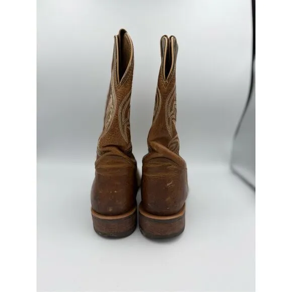 Justin LLANO 11&quot; BENT RAIL WESTERN STITCHED BROWN LEATHER BOOTS SIZE 10