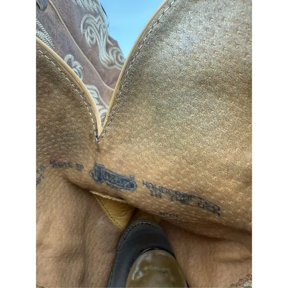 Justin LLANO 11&quot; BENT RAIL WESTERN STITCHED BROWN LEATHER BOOTS SIZE 10