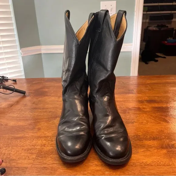 Justin Tobias 12&quot; Western Black Leather boots size 8.5 E wide