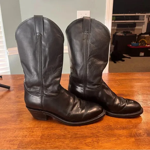 Justin Tobias 12&quot; Western Black Leather boots size 8.5 E wide