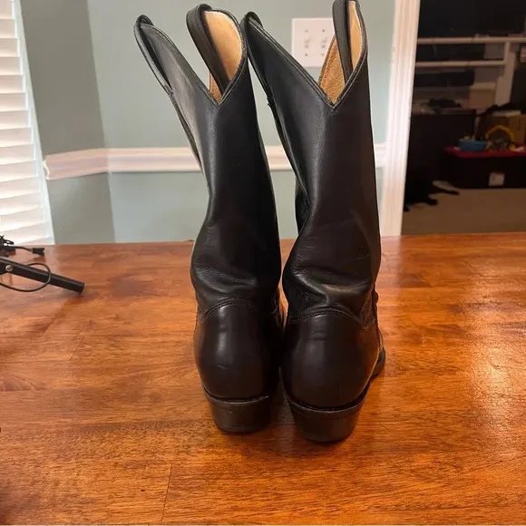 Justin Tobias 12&quot; Western Black Leather boots size 8.5 E wide