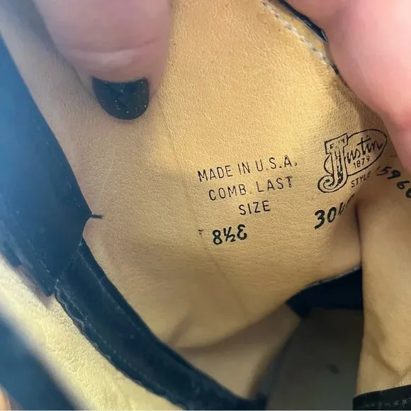 Justin Tobias 12&quot; Western Black Leather boots size 8.5 E wide