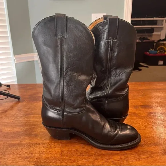 Justin Tobias 12&quot; Western Black Leather boots size 8.5 E wide