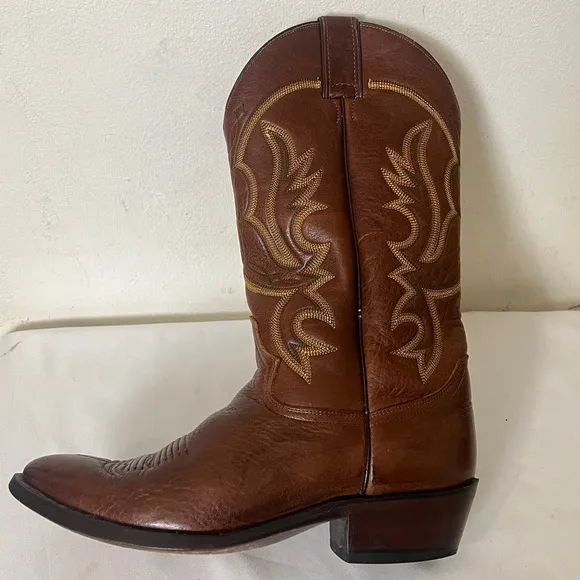 Justin Western Cowboy Boots Mens 8 1/2 D Brown Leather Style 1470 Brown