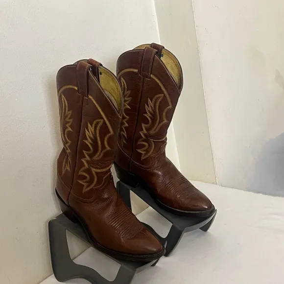 Justin Western Cowboy Boots Mens 8 1/2 D Brown Leather Style 1470 Brown