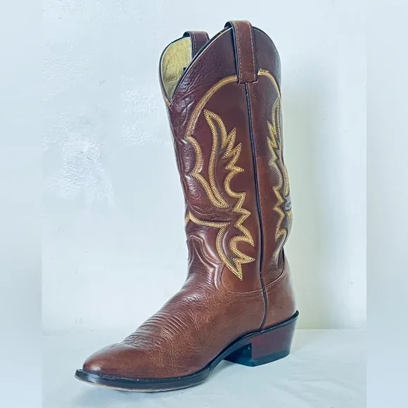 Justin Western Cowboy Boots Mens 8 1/2 D Brown Leather Style 1470 Brown