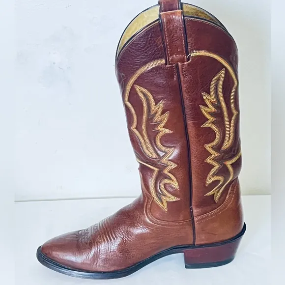 Justin Western Cowboy Boots Mens 8 1/2 D Brown Leather Style 1470 Brown