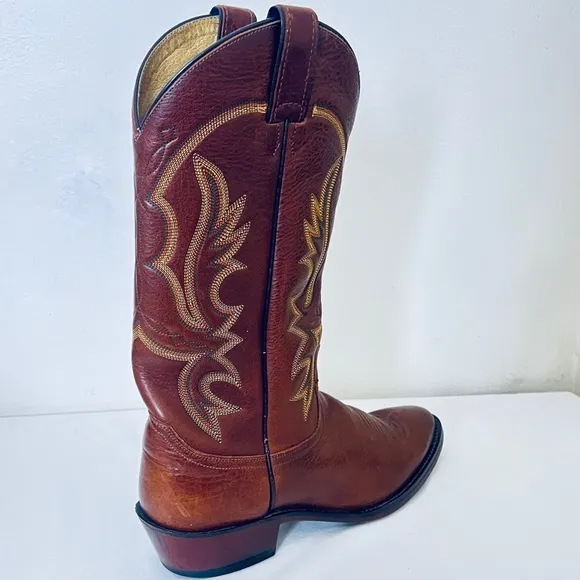 Justin Western Cowboy Boots Mens 8 1/2 D Brown Leather Style 1470 Brown