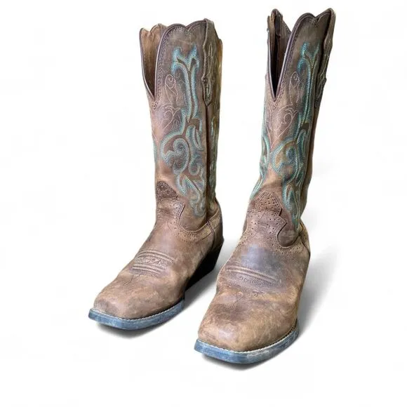 Justin Women's 12&quot; Square Toe Stampede Western Cowboy Brown Boots size 7.5