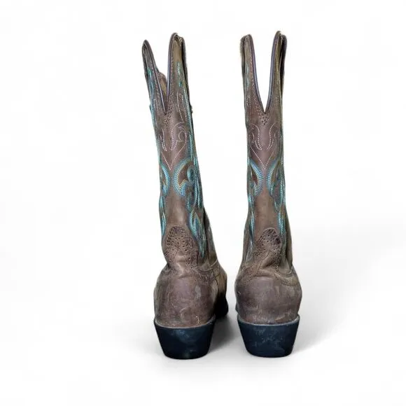 Justin Women's 12&quot; Square Toe Stampede Western Cowboy Brown Boots size 7.5